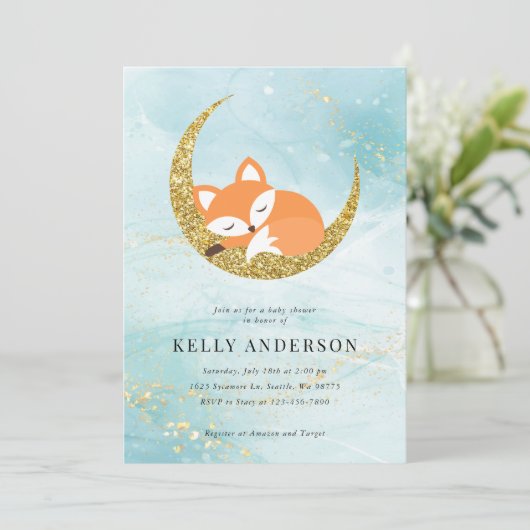 Einladung der Fox Baby Dusche (Stehend Vorderseite)