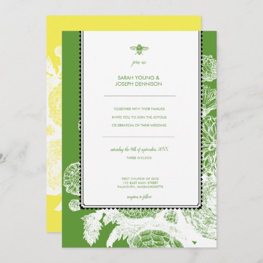 Einladung der Garden Bee Toile Hochzeit (Vorne/Hinten)