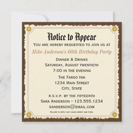 Einladung der Geburtstagspartei (Vorderseite)