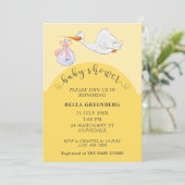 Einladung der Gelben Babydusche Stork (Stehend Vorderseite)