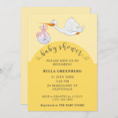 Einladung der Gelben Babydusche Stork (Vorne/Hinten)