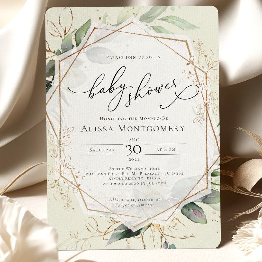 Einladung der geometrischen Gold-Baby-Dusche