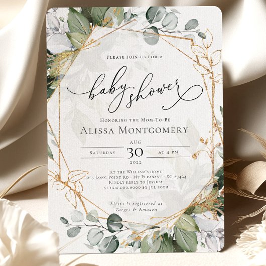 Einladung der geometrischen Green Gold Baby Dusche