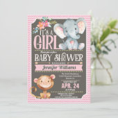Einladung der Girl Elephant & Monkey Baby Dusche (Stehend Vorderseite)
