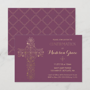 Einladung der Girl's Confirmation mit Gold Cross