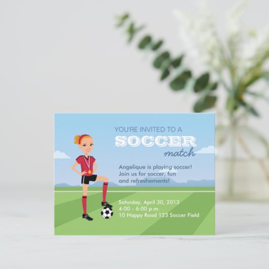 Einladung der Girl's Soccer Match Postcard (Stehend Vorderseite)