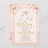 Einladung der Girly Pink Sheep and Lamb Baby Showe (Vorne/Hinten)