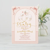 Einladung der Girly Pink Sheep and Lamb Baby Showe (Stehend Vorderseite)