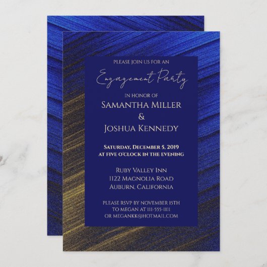 Einladung der "Gold and Blue Engagement Party" (Vorne/Hinten)