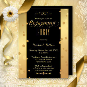 Einladung der Gold Black Confetti-Engagement-Parte