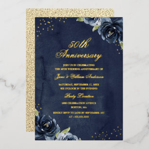 Einladung der GOLD FOIL Navy Gold Floral Jubiläum