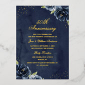 Einladung der GOLD FOIL Navy Gold Floral Jubiläum (Vorderseite)