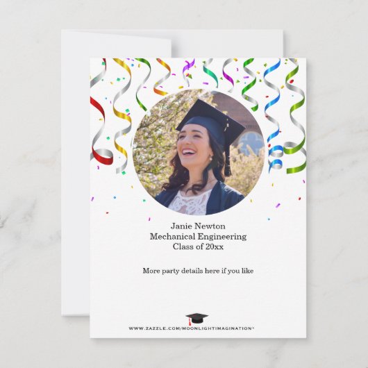 Einladung der GRADUATION-Party mit schwarzer Spitz (Rückseite)