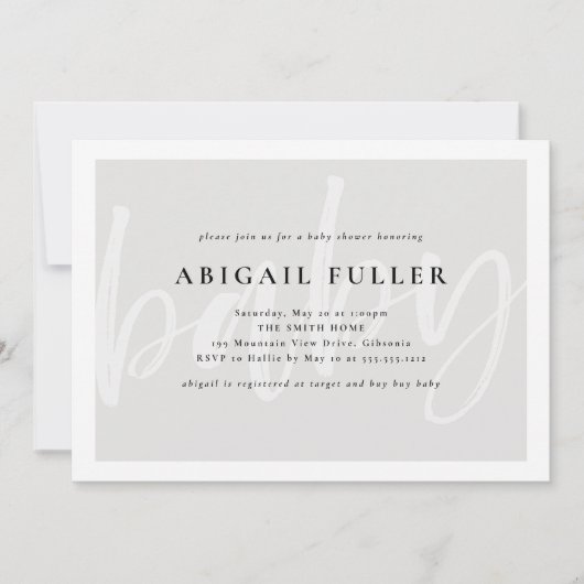 Einladung der grauen und weißen Babydusche (Vorderseite)