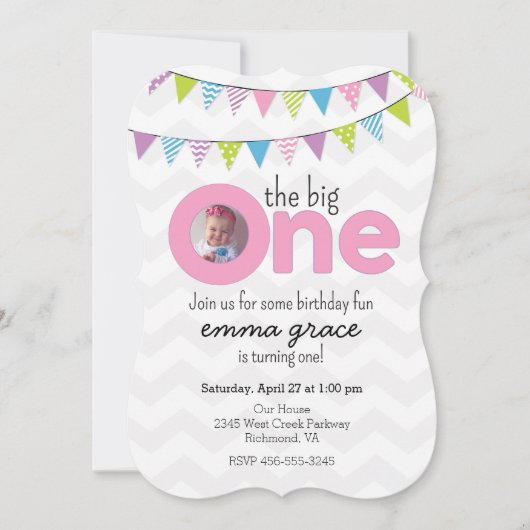 Einladung der großen Mädchen zum ersten Geburtstag (Vorderseite)