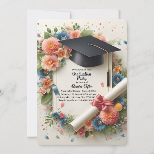 Einladung der Gruppe Soft Floral Frame Graduation (Vorderseite)