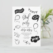 Einladung der handgezogenen Quirky-Graduiertenpart (Stehend Vorderseite)