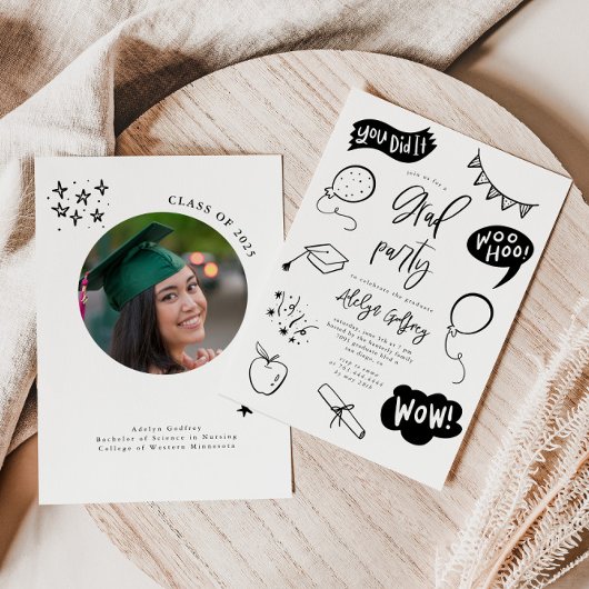 Einladung der handgezogenen Quirky-Graduiertenpart