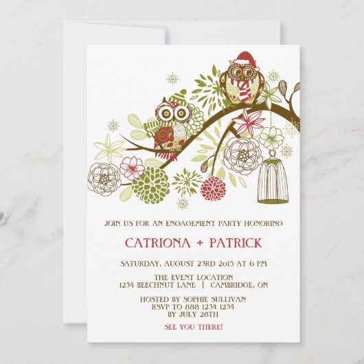 Einladung der "Holiday Owls Floral Engagement Part (Vorderseite)