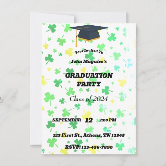 Einladung der Irish Clover Graduation Party (Vorderseite)