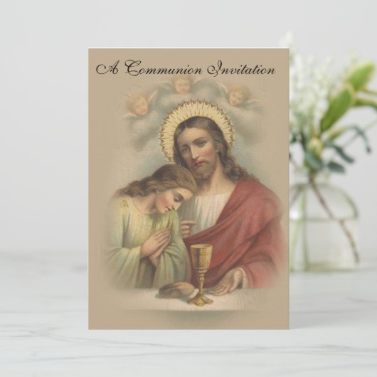 Einladung der Katholischen Erstkommune (Stehend Vorderseite)