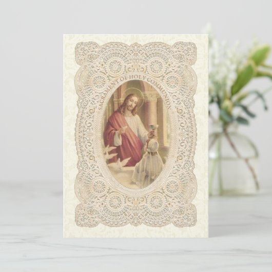 Einladung der Katholischen Girl First Heilige Komm (Stehend Vorderseite)