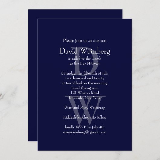 Einladung der klassischen Marine Bar Mitzvah (Vorne/Hinten)
