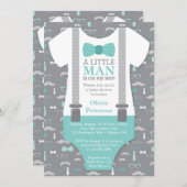 Einladung der kleinen Babydusche, Aquamarin, grau (Vorne/Hinten)