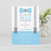 Einladung der kleinen Babydusche, Baby Blue, Grau (Stehend Vorderseite)