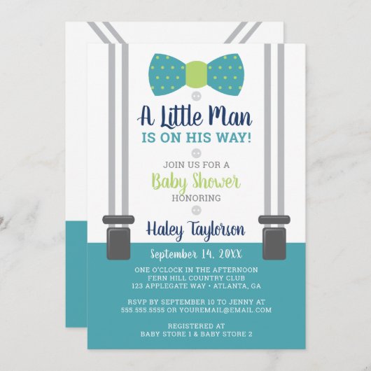 Einladung der kleinen Babydusche, blau, grün (Vorne/Hinten)