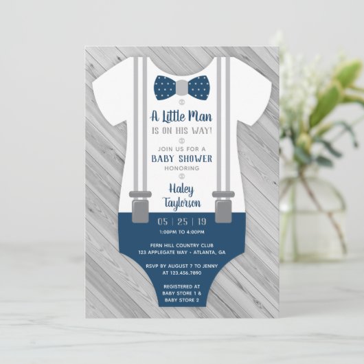 Einladung der kleinen Babydusche, Navy Blue, Grau (Stehend Vorderseite)