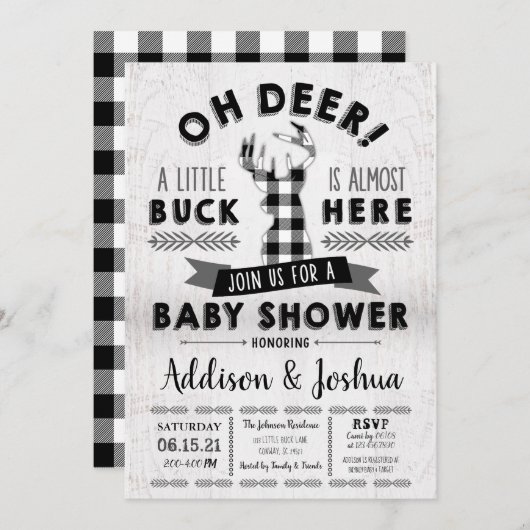 Einladung der kleinen Buck Deer Baby Boy Dusche (Vorne/Hinten)