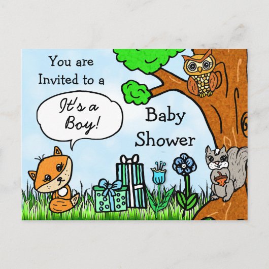 Einladung der kleinen Fox Boy's Baby Shower Postkarte (Vorderseite)