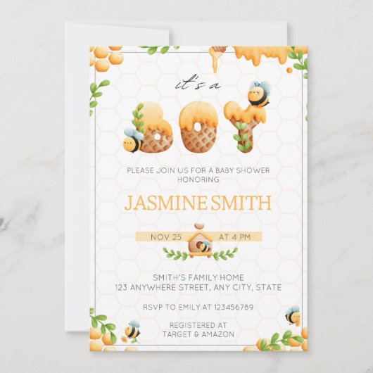 Einladung der kleinen Honey Bee Boy Baby Dusche (Vorderseite)