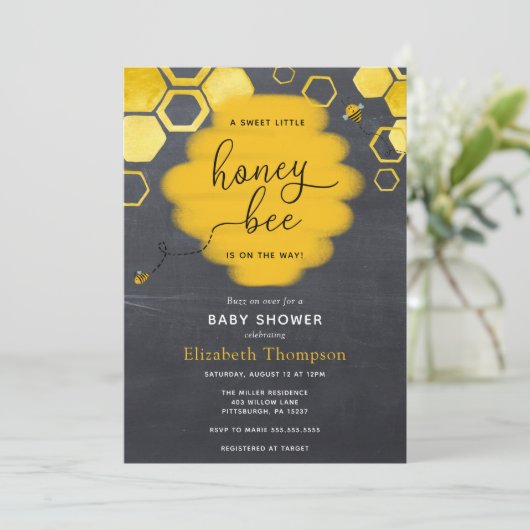 Einladung der kleinen Honey Bee Boy Baby Dusche (Stehend Vorderseite)