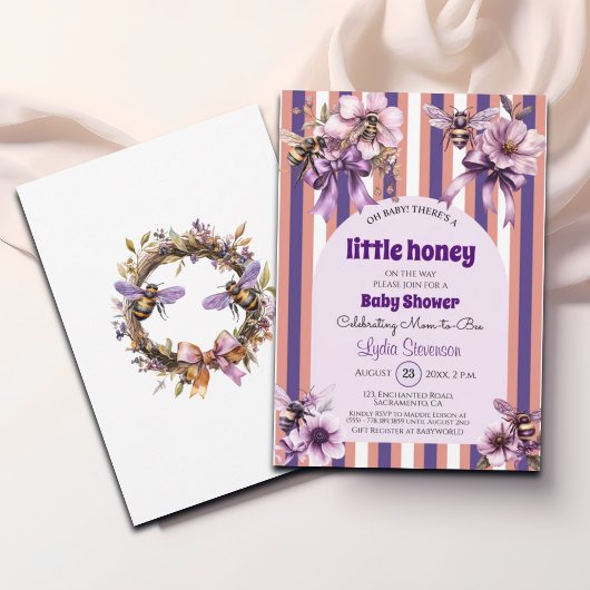 Einladung der kleinen Honey Bee Lila Baby Dusche