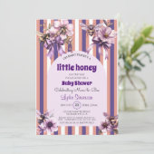 Einladung der kleinen Honey Bee Lila Baby Dusche (Stehend Vorderseite)