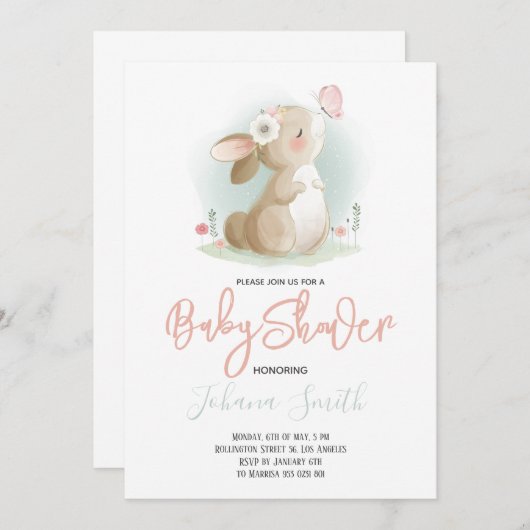 Einladung der kleinen Kaninchen-Babydusche (Vorne/Hinten)