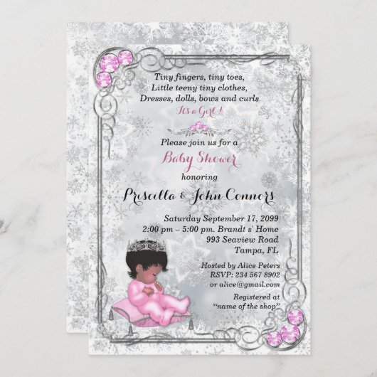 Einladung der kleinen Princess-Babydusche, Winter (Vorne/Hinten)