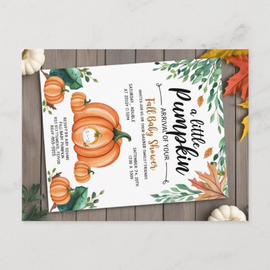 Einladung der kleinen Pumpkin Baby Dusche Postkarte (Vorderseite)