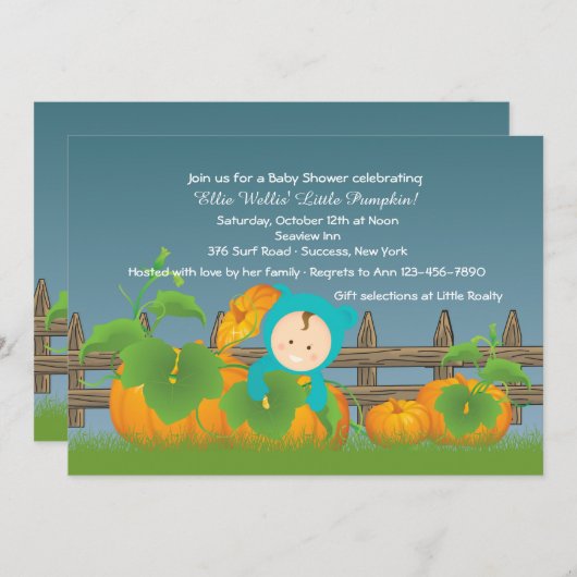 Einladung der kleinen Pumpkin Boy Babydusche (Vorne/Hinten)