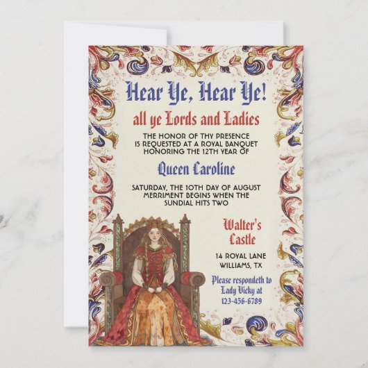 Einladung der Königin der mittelalterlichen Renais (Vorderseite)