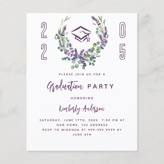 Einladung der Lavendel violet 2025 Graduation Part (Vorderseite)