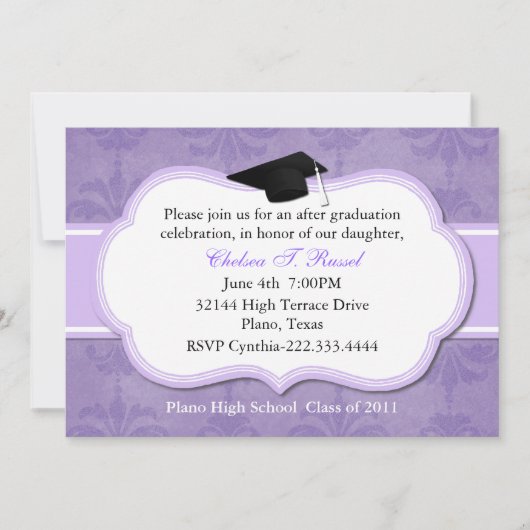 Einladung der Lavender Damask Graduation Party (Vorderseite)