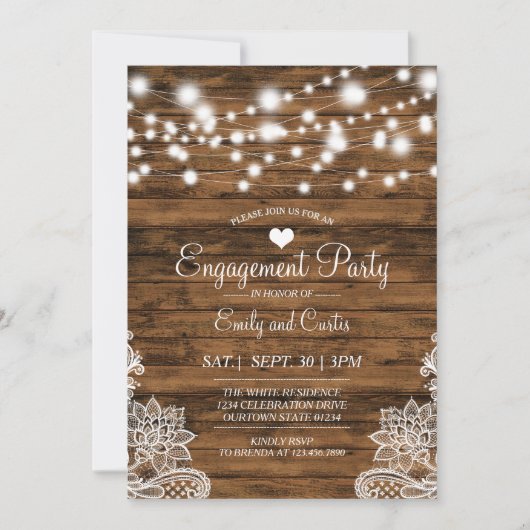 Einladung der Lights Wood and Lace Engagement Part (Vorderseite)