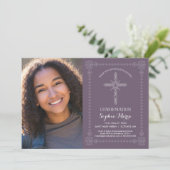 Einladung der Mädchen mit Foto - Kreuz (Stehend Vorderseite)