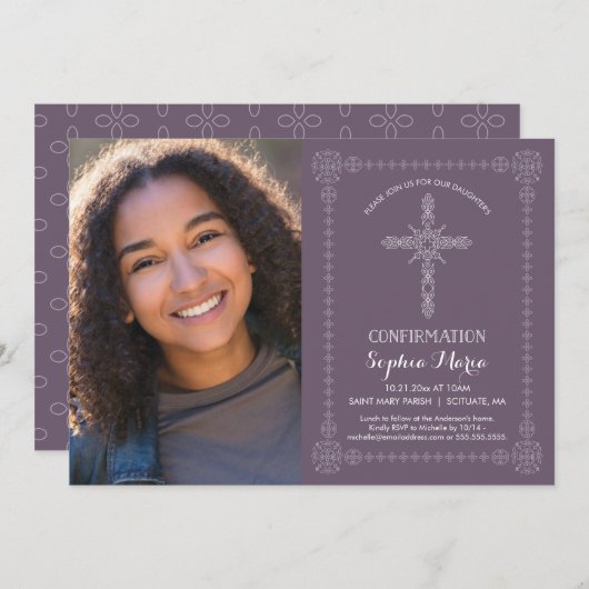 Einladung der Mädchen mit Foto - Kreuz (Vorne/Hinten)