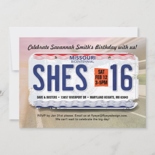 Einladung der Mädchen zum 16. Geburtstag in Missou (Vorderseite)