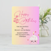 Einladung der Mädchen zum 1. Geburtstag in Rosa (Stehend Vorderseite)