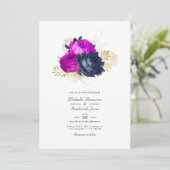 Einladung der Magenta Navy und Gold Floral Wedding (Stehend Vorderseite)
